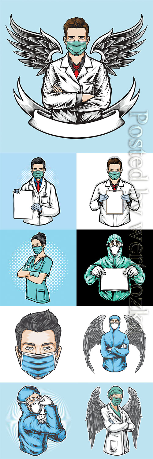 Woman and man doctors in mask, medicine vector
