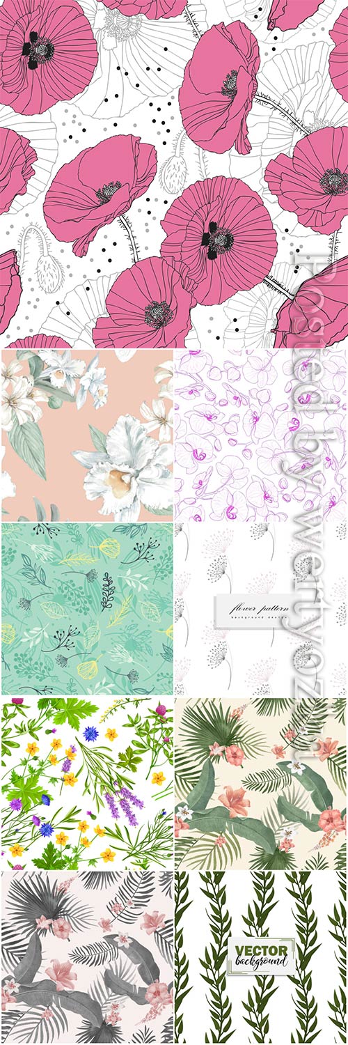 Seamless floral backgrounds in vector