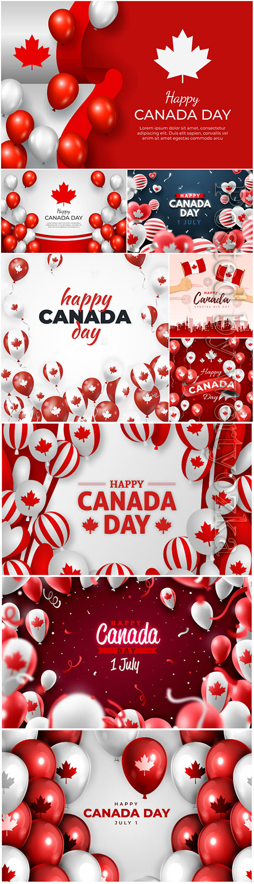 Realistic canada day balloons background vector set
