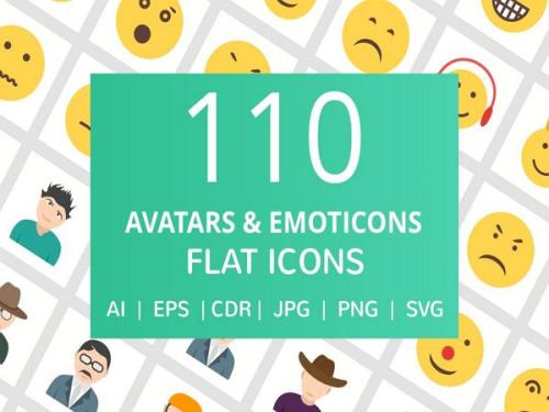 110 Avatars & Emoticons Flat Icons