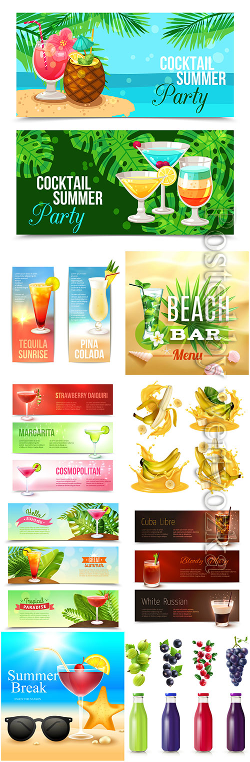Summer cocktails and drinks vector illustration