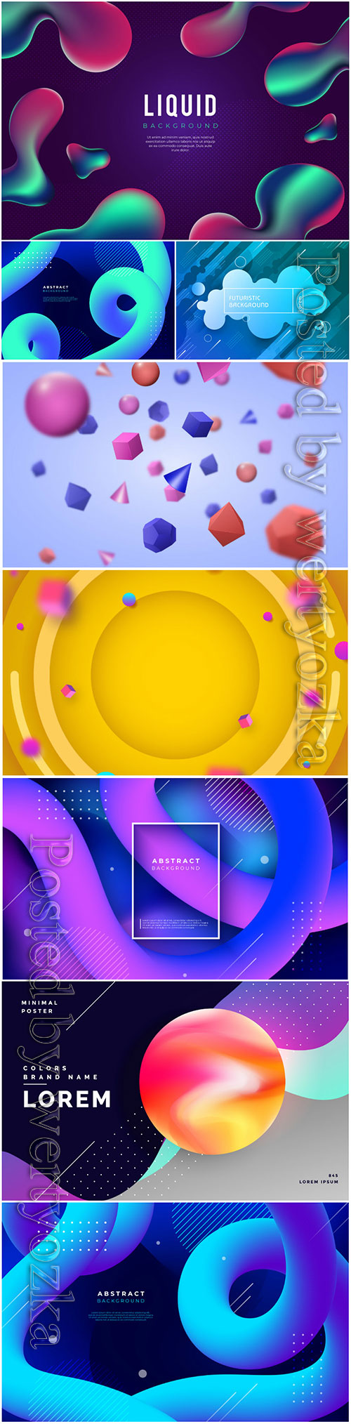 Abstract vector background with liquid shapes, 3d models template