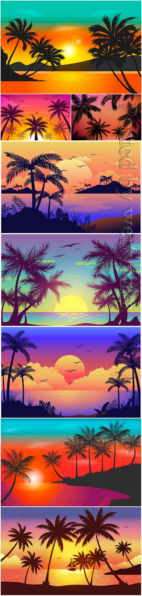 Colorful palm silhouettes wallpaper concept vector design