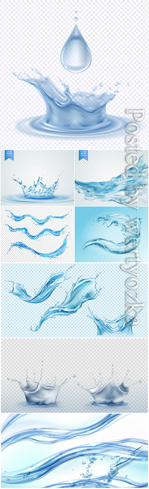 Water bottle ad banner, flask with drink, splashing water drops in vector # ...