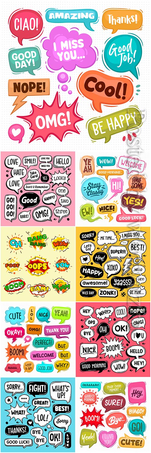 Speech bubbles hand drawn coloring
