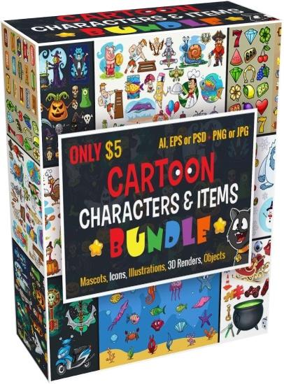 Creative Market - Cartoon Characters & Items Bundle