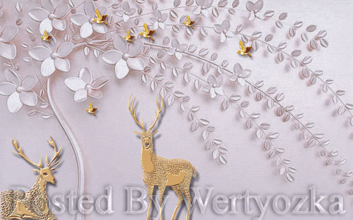 3D psd models simple nordic embossed fawn on a tree wall