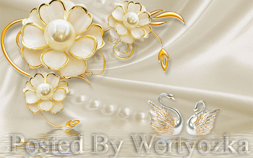 3D psd models dimensional luxury gold jewels flowers swan pearl wall background
