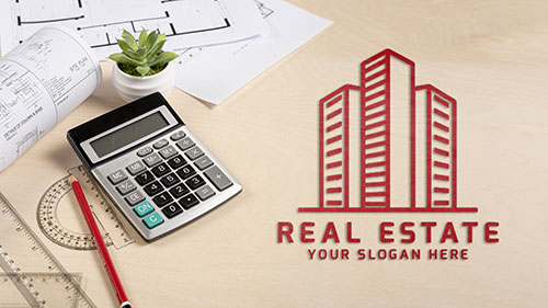 Real estate logo with calculator 