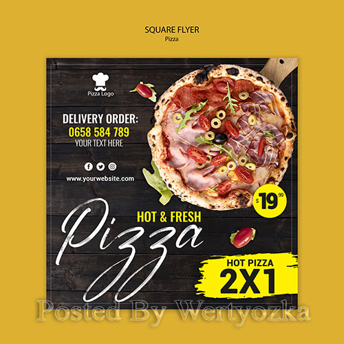Pizza restaurant square flyer template with photo