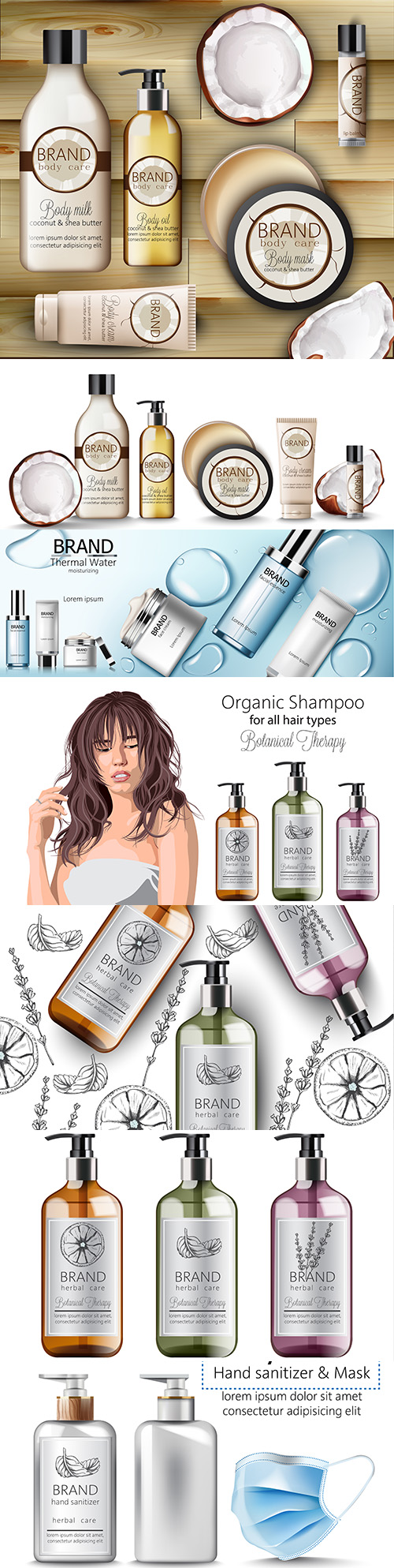 Brand name body cosmetics set with place for text 3d illustration

