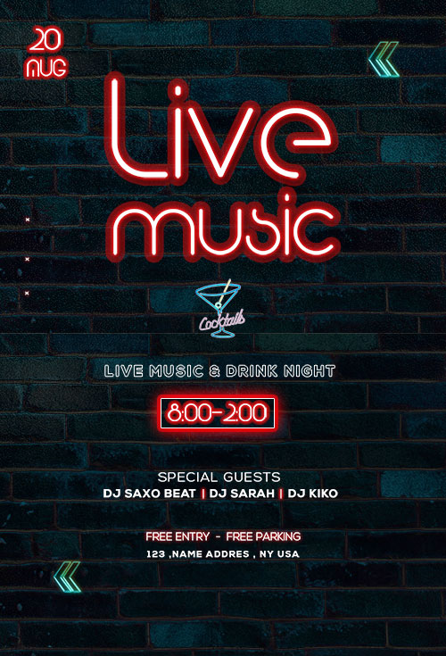 Live Music Neon - Premium flyer psd template