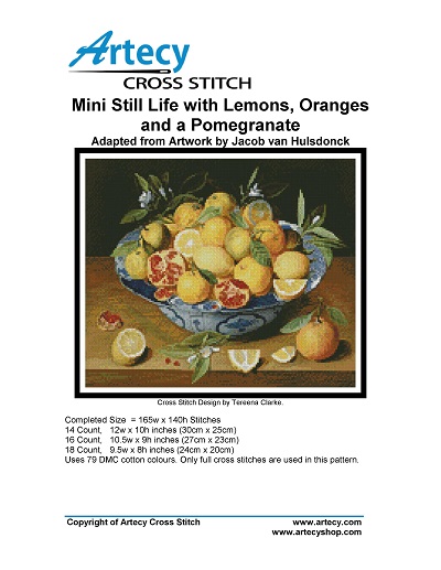 Artecy Cross Stitch - Mini Still Life with Lemons, Oranges and a Pomegranate
