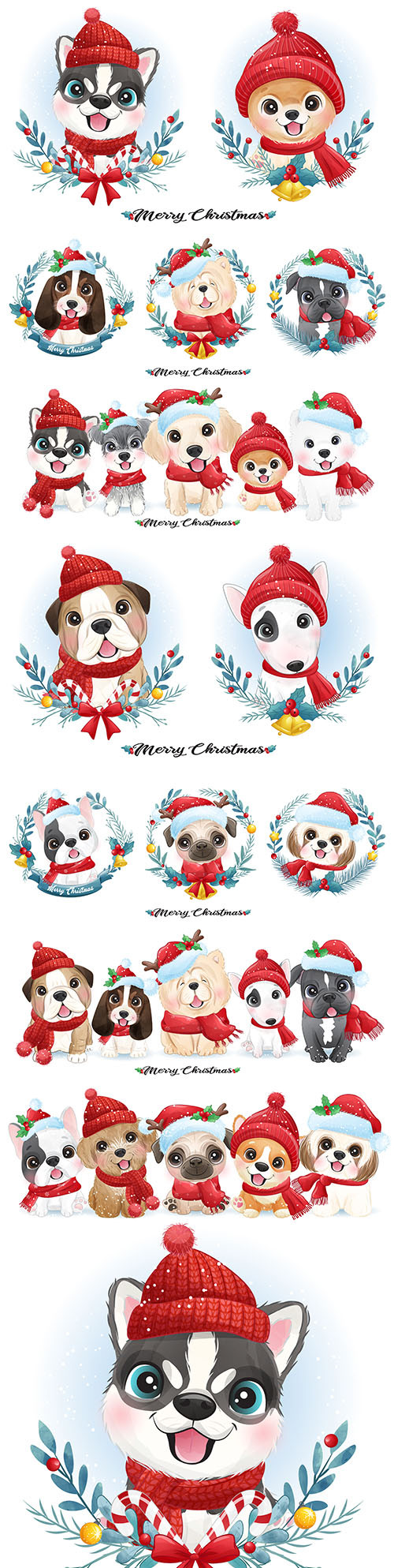 Cute puppy Christmas with watercolor illustration
