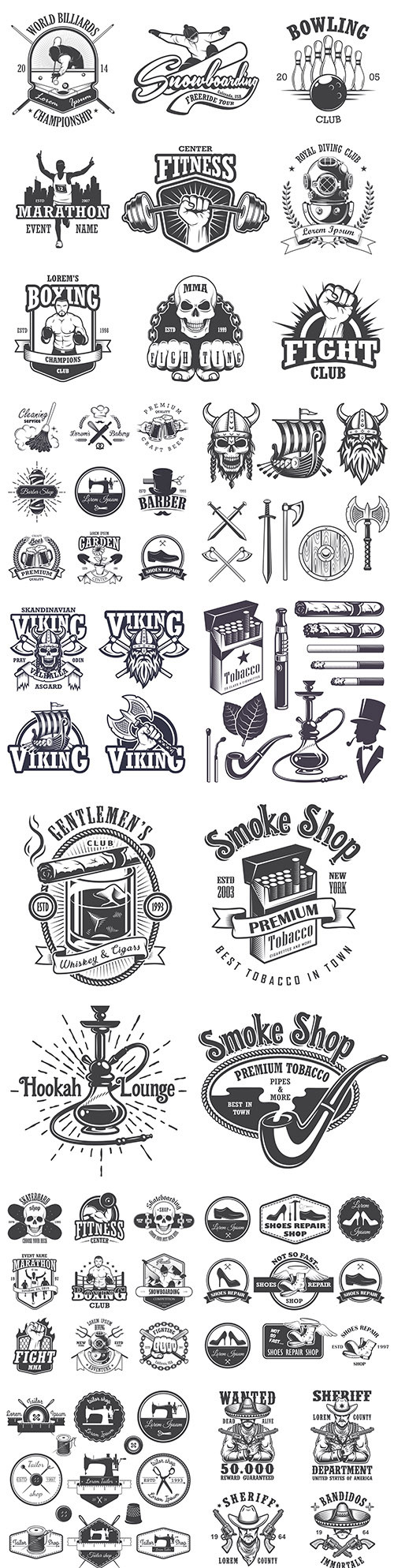 Antique emblems, labels, badges and logos monochrome style
