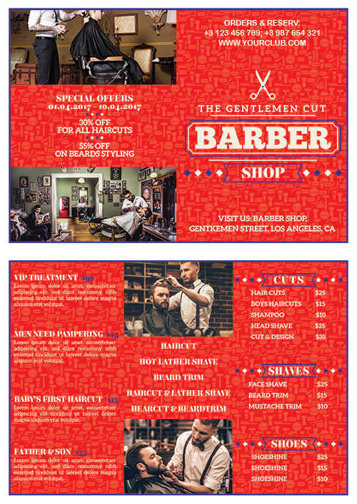 Barber shop bifold flyer psd template